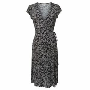 BCBGMaxAzria Black and Gray Leopard Print Short Sleeve Wrap Dress Size Small